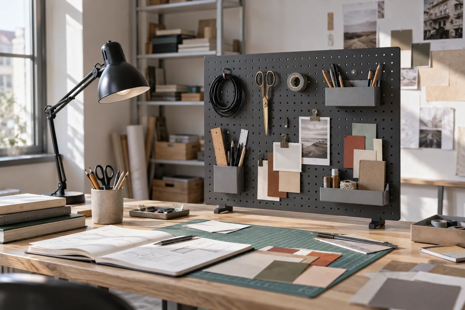 Desk organization in use