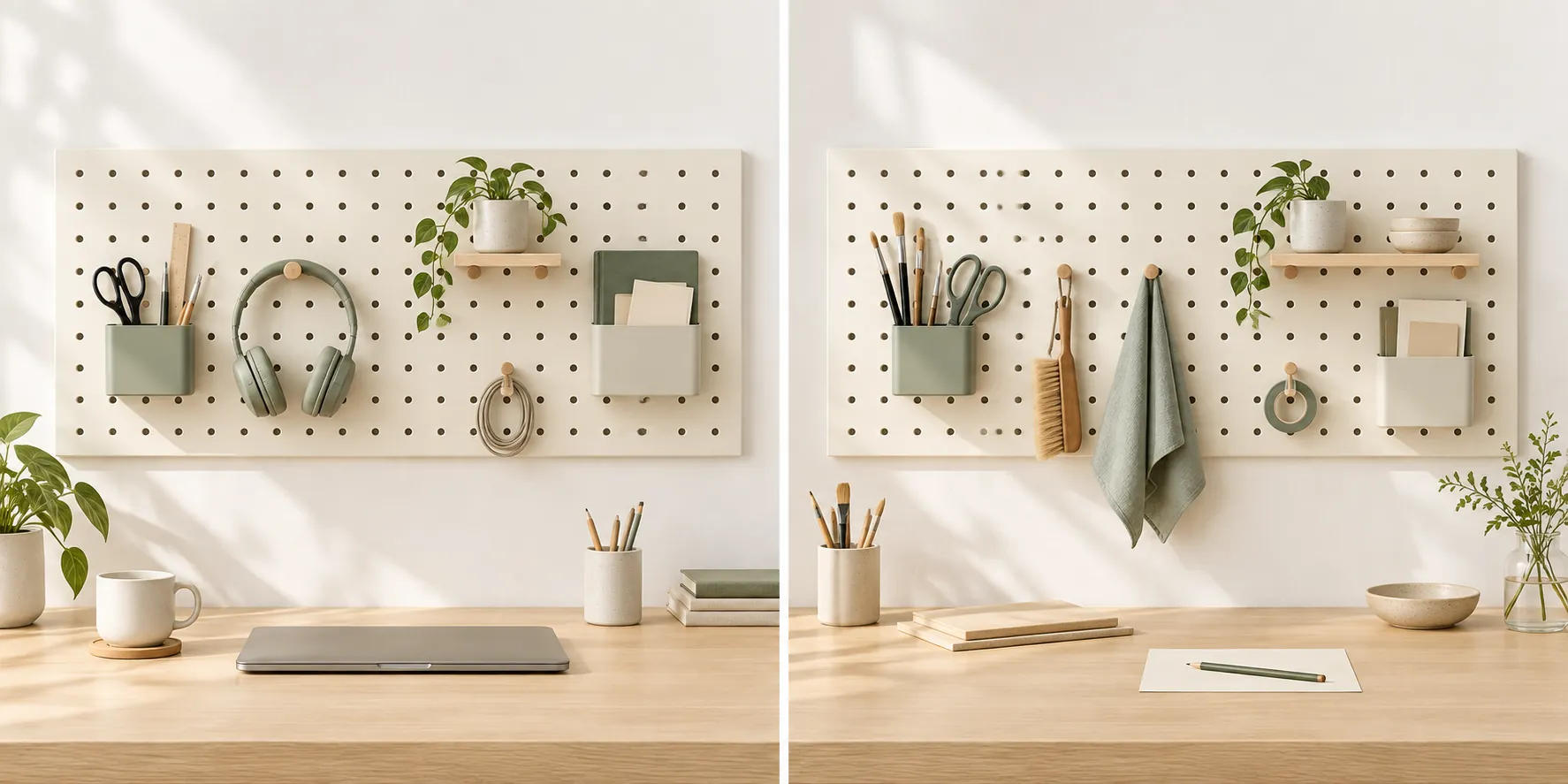 Two visual arrangements of a wide Pegdock organizing panel in the same workspace